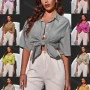 Wholesale Women's Short Sleeve Pocket Button Down Plain Casual Shirt AY228# preview