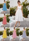 Wholesale Women's Spaghetti Strap Button Front Plain Midi Cami Dress AY230# - Liuhuamall