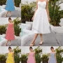 Wholesale Women's Spaghetti Strap Button Front Plain Midi Cami Dress AY230# preview