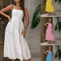 Wholesale Women's Spaghetti Strap Square Neck Open Back Lace Up Ruffle Hem Plain Cami Dress AY236# preview