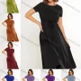 Wholesale Women's Casual Plain Round Neck Short Sleeve Plain Midi Dress With Belt AY237# preview