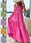 Wholesale Women's Spaghetti Strap Layered Ruffle Hem Plain Cami Maxi Dress AY238# - Liuhuamall