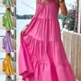Wholesale Women's Spaghetti Strap Layered Ruffle Hem Plain Cami Maxi Dress AY238# preview