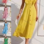 Wholesale Women's Sweetheart Neck Ruffle Trim Button Decor Open Back Cami Dress AY242# preview