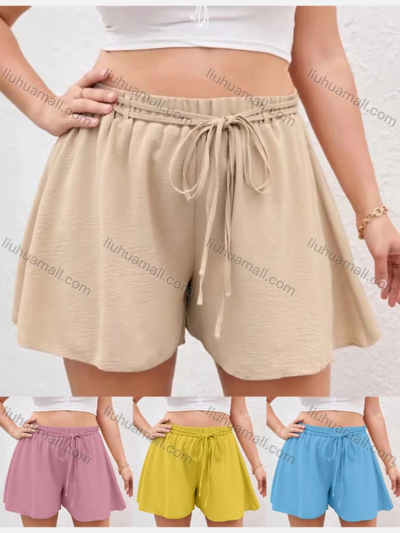 Wholesale Women's Casual Elastic Waist Lace Up Plain Shorts AY243#