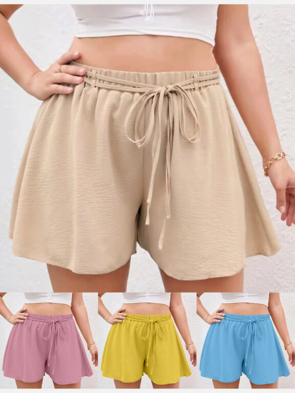 Women's Casual Elastic Waist Lace Up Plain Shorts AY243#, Clothing Wholesale Market -LIUHUA, WOMEN, Pants-Trousers