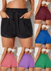 Wholesale Women's Casual Elastic Waist Drawstring Ruffle Trim Plain Shorts AY245# - Liuhuamall