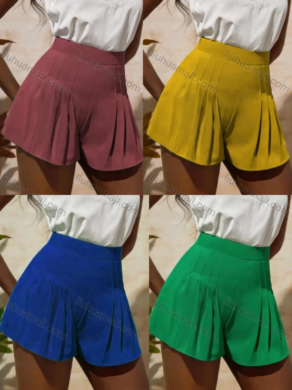 Wholesale Women's Casual Elastic Waist Pleated Plain Shorts AY246#