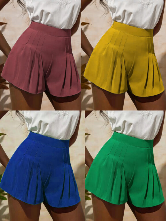 Women's Casual Elastic Waist Pleated Plain Shorts AY246#, Clothing Wholesale Market -LIUHUA, WOMEN, Pants-Trousers