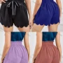 Wholesale Women's Elastic Waist Drawstring Scalloped Lettuce Trim Shorts AY247# preview