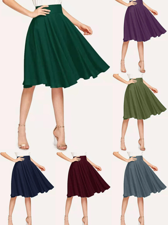 Women's High Waist Ruffle Hem Plain Knee Length Skirt AY253#, Clothing Wholesale Market -LIUHUA, WOMEN, Pants-Trousers