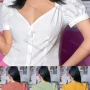 Wholesale Women's Double V Neck Puff Sleeve Button Down Plain Blouse AY261# preview