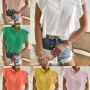 Wholesale Women's Butterfly Sleeve Ruffle Trim Button Down Plain Casual Shirt AY262# preview