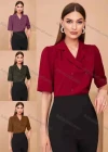 Wholesale Women's Casual Lapel Half Sleeve Double Breasted Plain Blouse AY263# - Liuhuamall