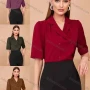 Wholesale Women's Casual Lapel Half Sleeve Double Breasted Plain Blouse AY263# preview