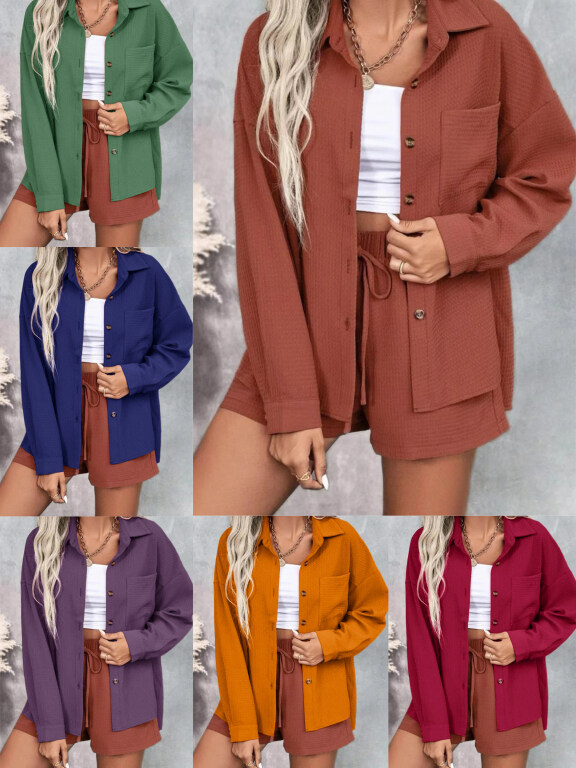 Women's Casual Plain Button Down Patch Pocket Long Sleeve Overshirt AY02#, Clothing Wholesale Market -LIUHUA, WOMEN, Outerwears
