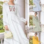 Wholesale Women's Casual Lace Trim Embroidery Shirred Long Sleeve Ruffle Hem Midi Dress ZT3003# preview