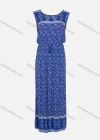 Wholesale Women's Vintage Sleeveless Round Neck Allover Print Drawstring Pleated Maxi Dress - Liuhuamall