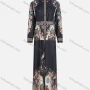 Wholesale Women's Collared Paisley Print Long Sleeve Button Front Folkloric Maxi Dress With Belt WB007# preview