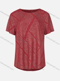 Wholesale Women's Casual Round Neck Short Sleeve Rhinestone Curved Hem Plain T-Shirt 03#, LIUHUA CLOTHING WHOLESALE