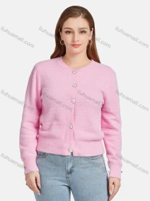 Wholesale Women's Casual Plain Long Sleeve Button Down Fleece Knit Cardigan, LIUHUA CLOTHING WHOLESALE