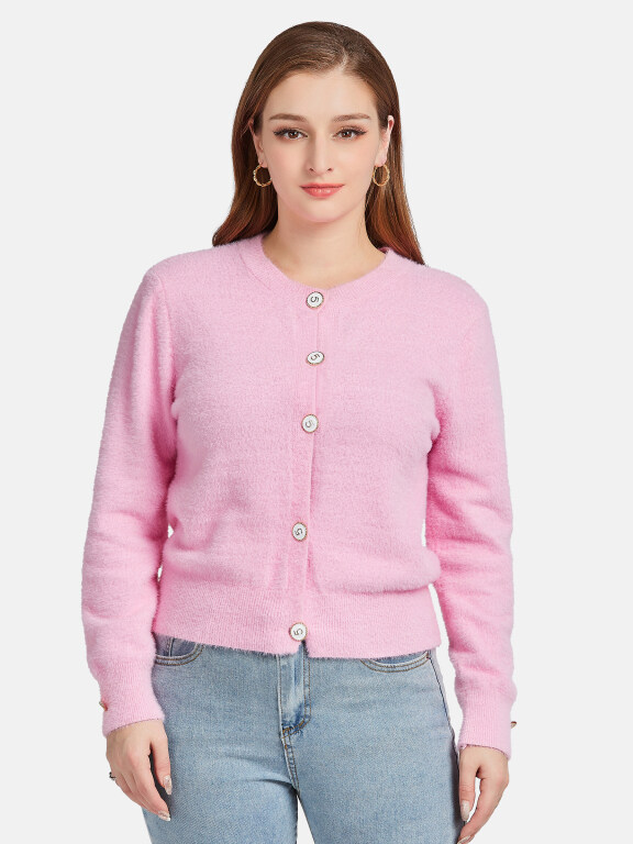 Women's Casual Plain Long Sleeve Button Down Fleece Knit Cardigan, LIUHUA Clothing Online Wholesale Market, All Categories