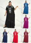 Wholesale Women's African Plus Size Vintage Round Neck Robe Batwing Sleeve Floral Embroidery Plain Kaftan Dress - Liuhuamall