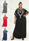 Wholesale Women's African Plus Size Vintage Round Neck Robe Batwing Sleeve Floral Embroidery Plain Kaftan Dress - Liuhuamall