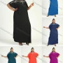 Wholesale Women's African Plus Size Vintage Round Neck Robe Batwing Sleeve Floral Embroidery Plain Kaftan Dress preview