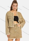 Wholesale Women's Casual Frayed Raw Trim Plain Long Sleeve Button Down Denim Jackets & High Waist Short Denim Skirts 2 Piece Set - Liuhuamall
