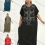 Wholesale Women's African Plus Size Vintage Round Neck Robe Batwing Sleeve Floral Embroidery Plain Kaftan Dress preview