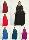 Wholesale Women's African Plus Size Vintage Round Neck Robe Batwing Sleeve Floral Embroidery Plain Kaftan Dress - Liuhuamall