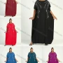 Wholesale Women's African Plus Size Vintage Round Neck Robe Batwing Sleeve Floral Embroidery Plain Kaftan Dress preview