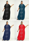 Wholesale Women's African Plus Size Vintage Round Neck Robe Batwing Sleeve Floral Embroidery Plain Kaftan Dress - Liuhuamall
