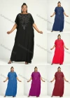 Wholesale Women's African Plus Size Vintage Round Neck Robe Batwing Sleeve Floral Embroidery Plain Kaftan Dress - Liuhuamall