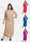 Wholesale Women's African Embroidery Robe 3/4 Sleeve Split Side Curved Hem Maxi Dress - Liuhuamall