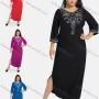 Wholesale Women's African Embroidery Robe 3/4 Sleeve Split Side Curved Hem Maxi Dress preview