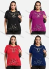 Wholesale Women's Elegant Round Neck Floral Sequin Embroidery Short Sleeve T-Shirt - Liuhuamall