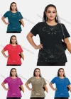 Wholesale Women's Elegant Round Neck Floral Sequin Embroidery Short Sleeve T-Shirt - Liuhuamall