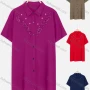 Wholesale Women's Plus Size Collared Short Sleeve Button Down Embroidery Casual Shirt preview