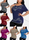 Wholesale Women's Elegant Round Neck Floral Embroidery Short Sleeve T-Shirt - Liuhuamall
