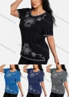 Wholesale Women's Elegant Round Neck Floral Embroidery Short Sleeve T-Shirt - Liuhuamall