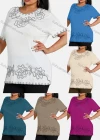 Wholesale Women's Elegant Round Neck Floral Embroidery Short Sleeve T-Shirt - Liuhuamall