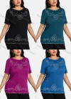 Wholesale Women's Elegant Round Neck Floral Embroidery Short Sleeve T-Shirt - Liuhuamall