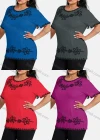 Wholesale Women's Elegant Round Neck Floral Embroidery Short Sleeve T-Shirt - Liuhuamall