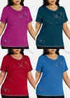 Wholesale Women's Elegant Round Neck Floral Embroidery Short Sleeve T-Shirt - Liuhuamall