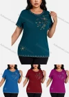 Wholesale Women's Elegant Round Neck Floral Embroidery Short Sleeve T-Shirt - Liuhuamall