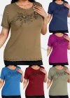 Wholesale Women's Elegant Round Neck Floral Embroidery Short Sleeve T-Shirt - Liuhuamall