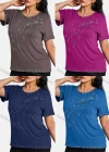 Wholesale Women's Elegant Round Neck Floral Embroidery Short Sleeve T-Shirt - Liuhuamall