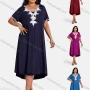 Wholesale Women's Plus Size Elegant V Neck Short Sleeve Embroidery Midi Dress preview